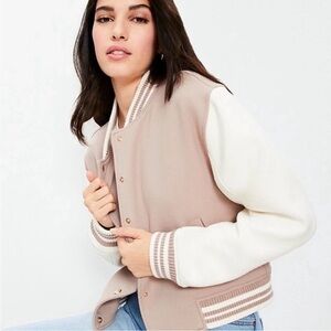 LOFT Women's Two-Tone Twill Varsity Bomber Jacket size Large